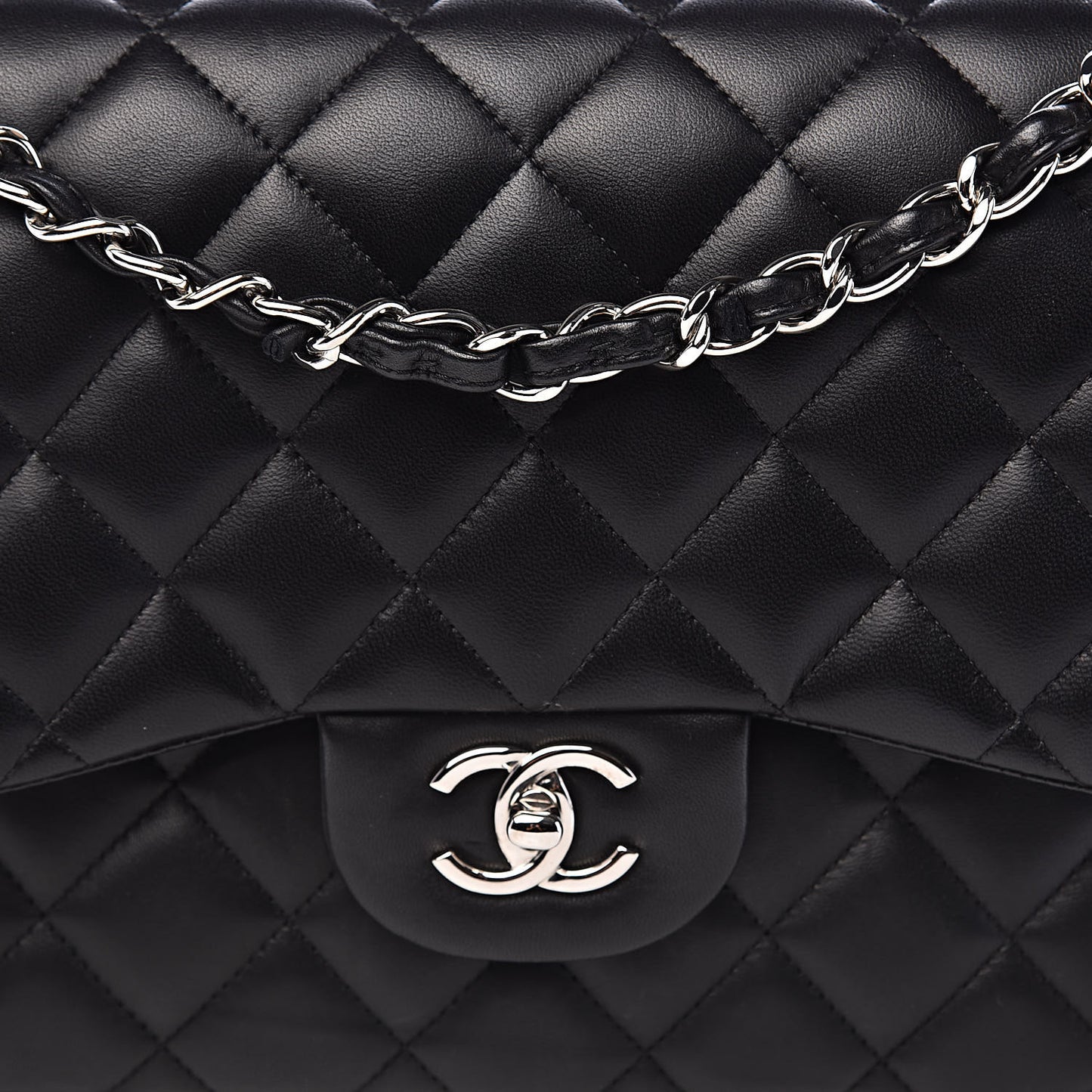 Lambskin Quilted Jumbo Double Flap Black