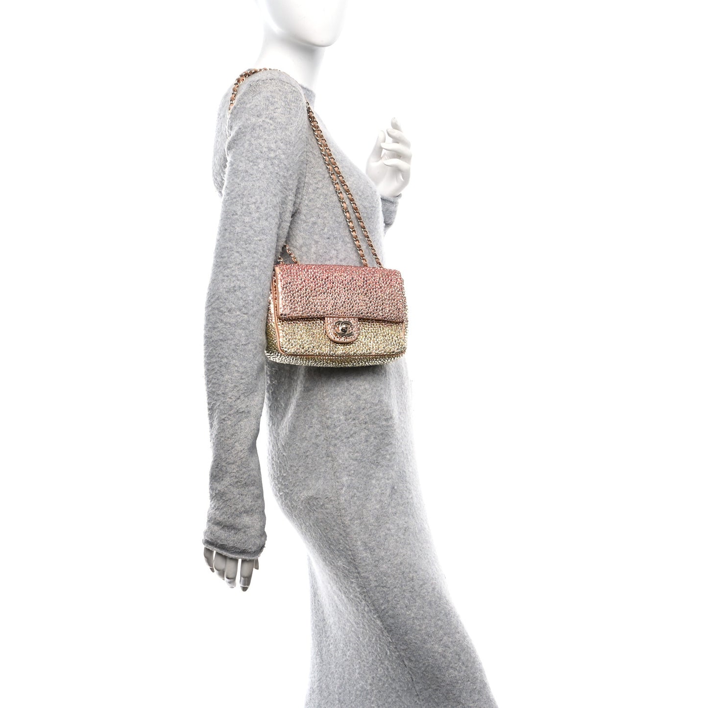 Suede Calfskin Crystal Mini Flap Pink Golden