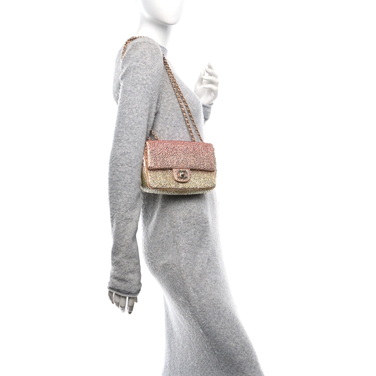 Chanel Suede Calfskin Crystal Mini Flap Pink Golden 2 of 11