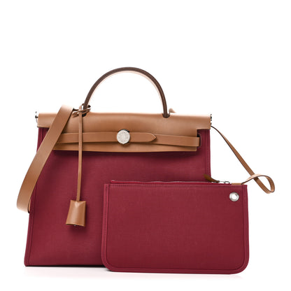 Hermes Vache Hunter Toile Herbag Zip 31 PM Rouge Grenat Natural 3 of 11
