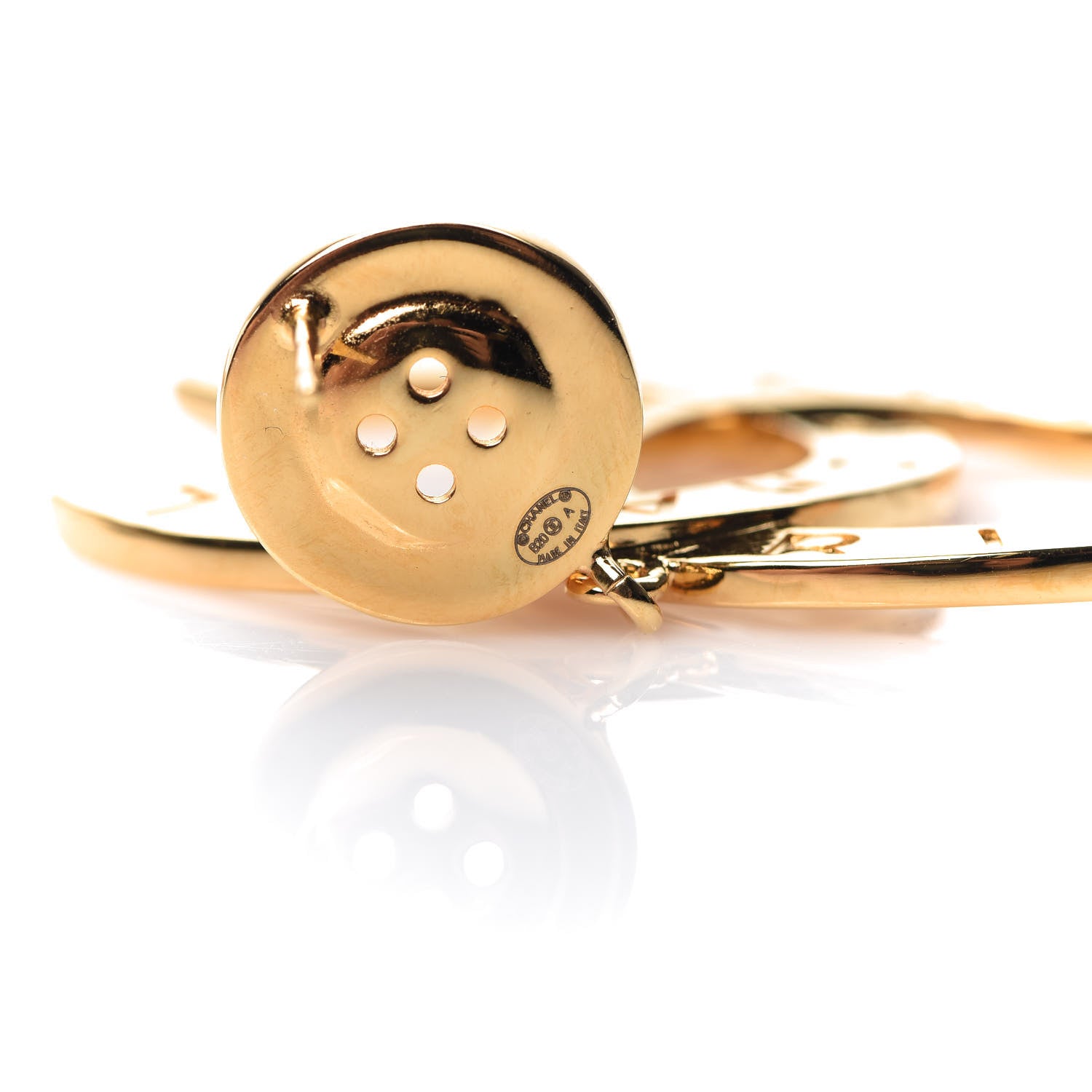 Chanel Metal Large Paris Button Earrings Gold 4 of 5