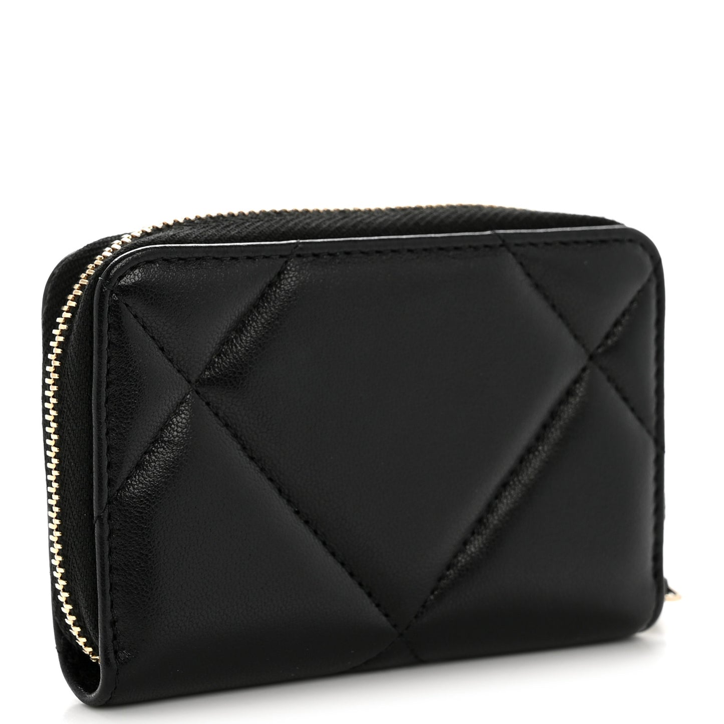 Lambskin Quilted Chanel 19 Zip Around Coin Purse Wallet Black