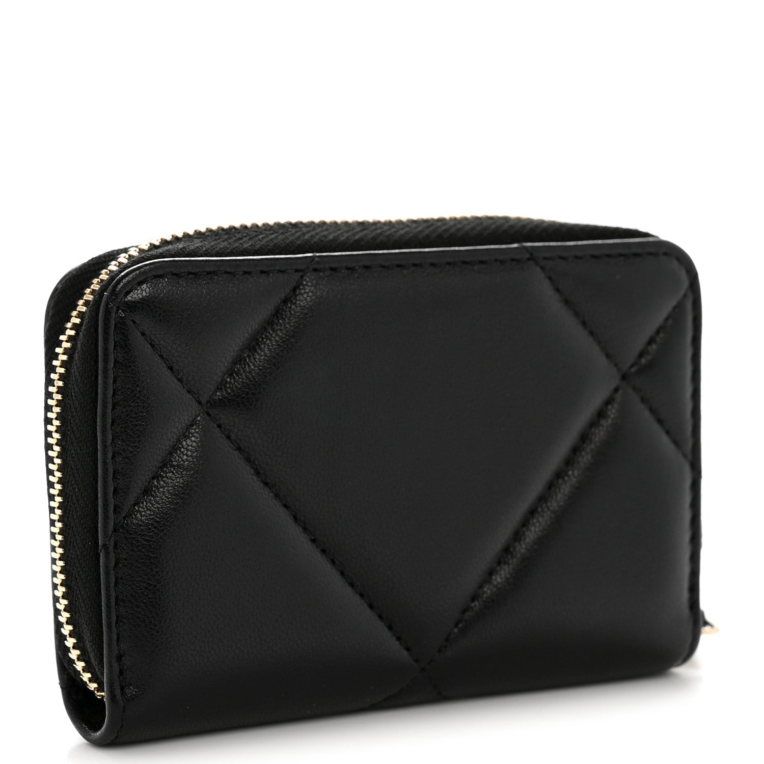 Chanel Lambskin Quilted Chanel 19 Zip Around Coin Purse Wallet Black 3 of 8