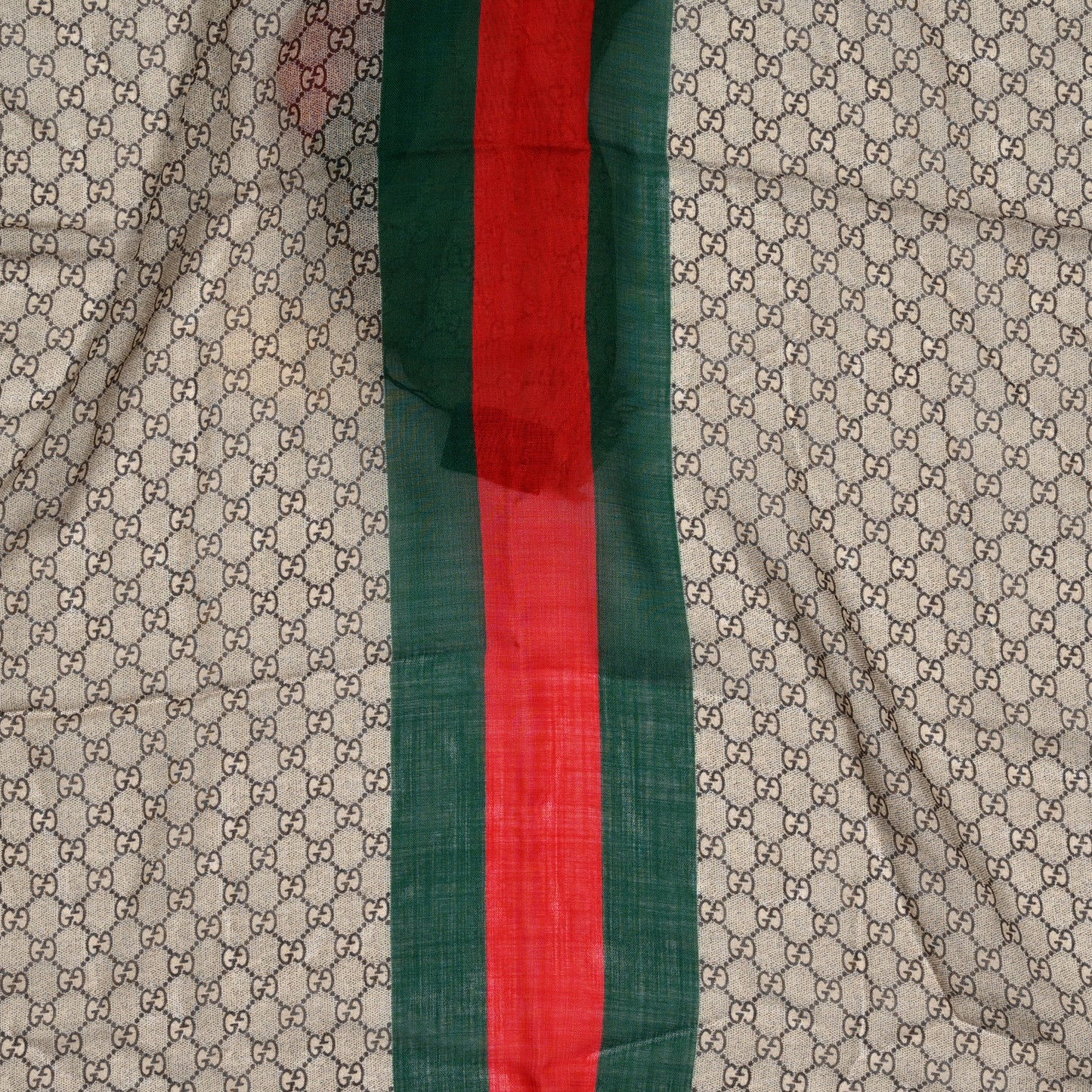 Wool GG Monogram Web Webole Scarf Beige Dark Green