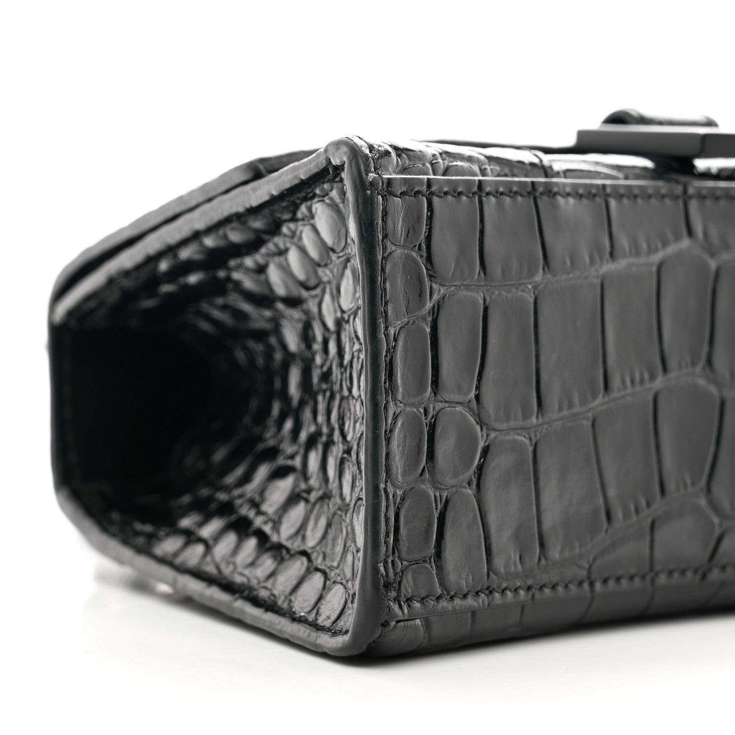 Balenciaga Shiny Calfskin Monochrome Crocodile Embossed Hourglass Top Handle Bag XS Black 8 of 11
