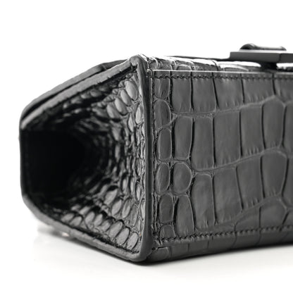 Balenciaga Shiny Calfskin Monochrome Crocodile Embossed Hourglass Top Handle Bag XS Black 8 of 11