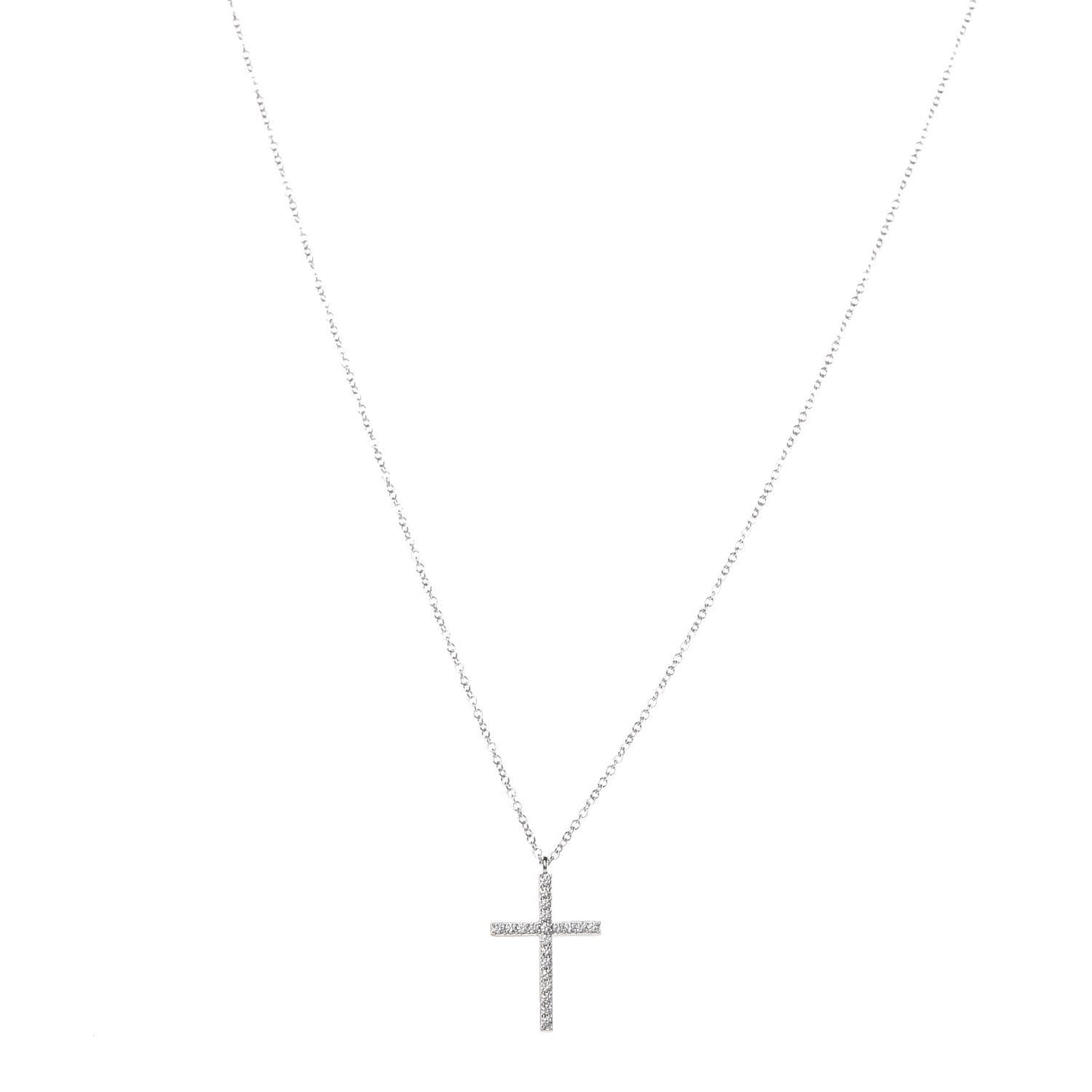 18K White Gold Diamond Medium Cross Pendant Necklace