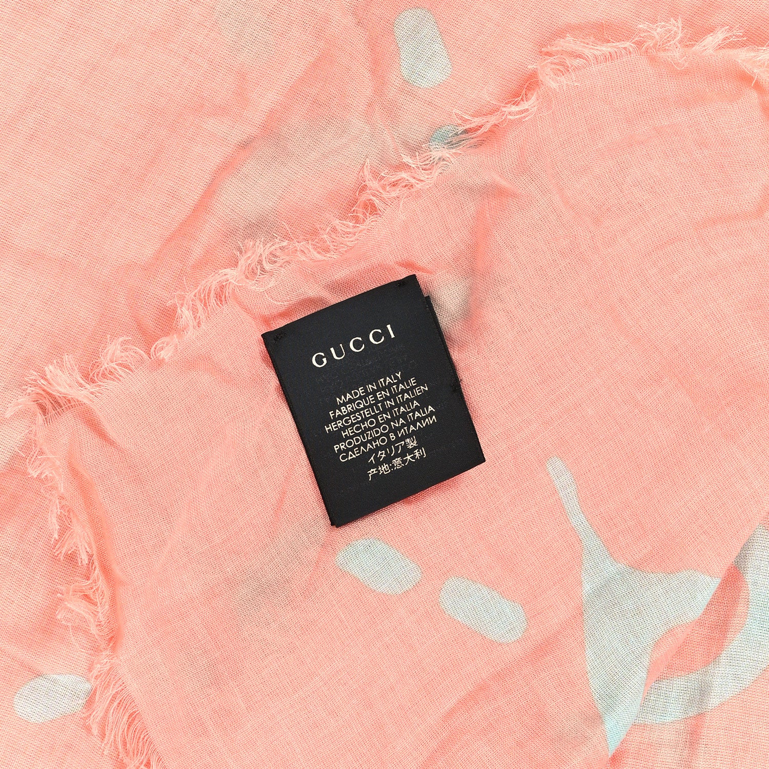 Gucci Modal Silk GG Writers Fringe Shawl Old Rose Sky Blue 3 of 3