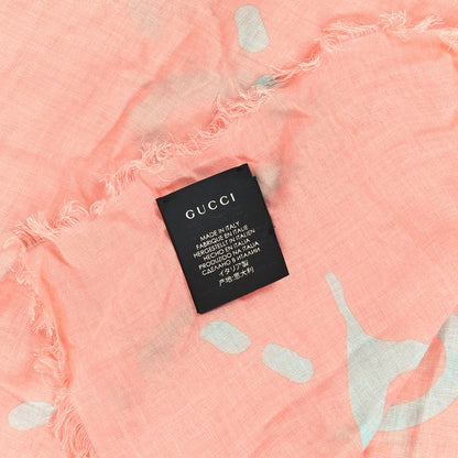 Gucci Modal Silk GG Writers Fringe Shawl Old Rose Sky Blue 3 of 3