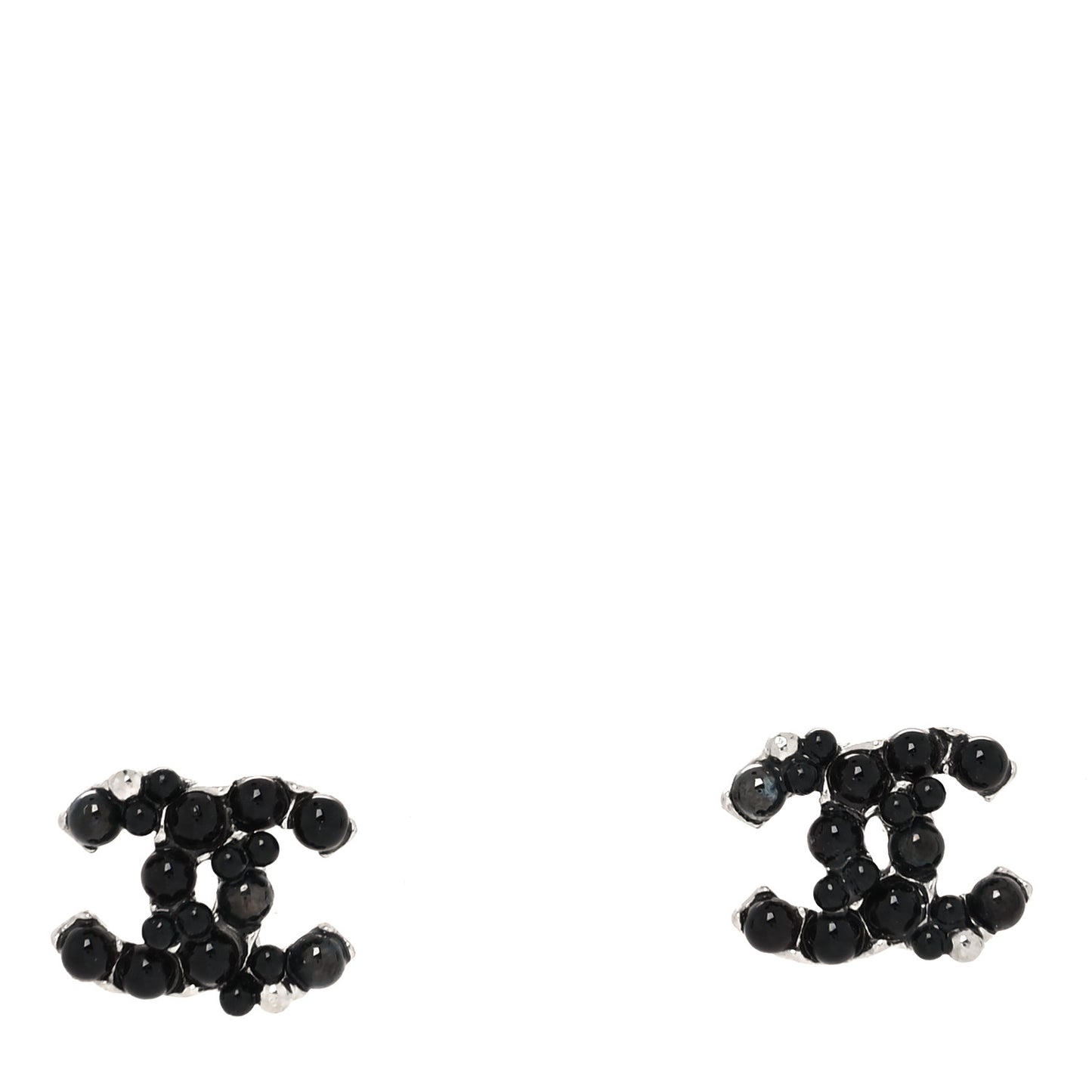 Ruthenium Studded Pearl CC Earrings Black