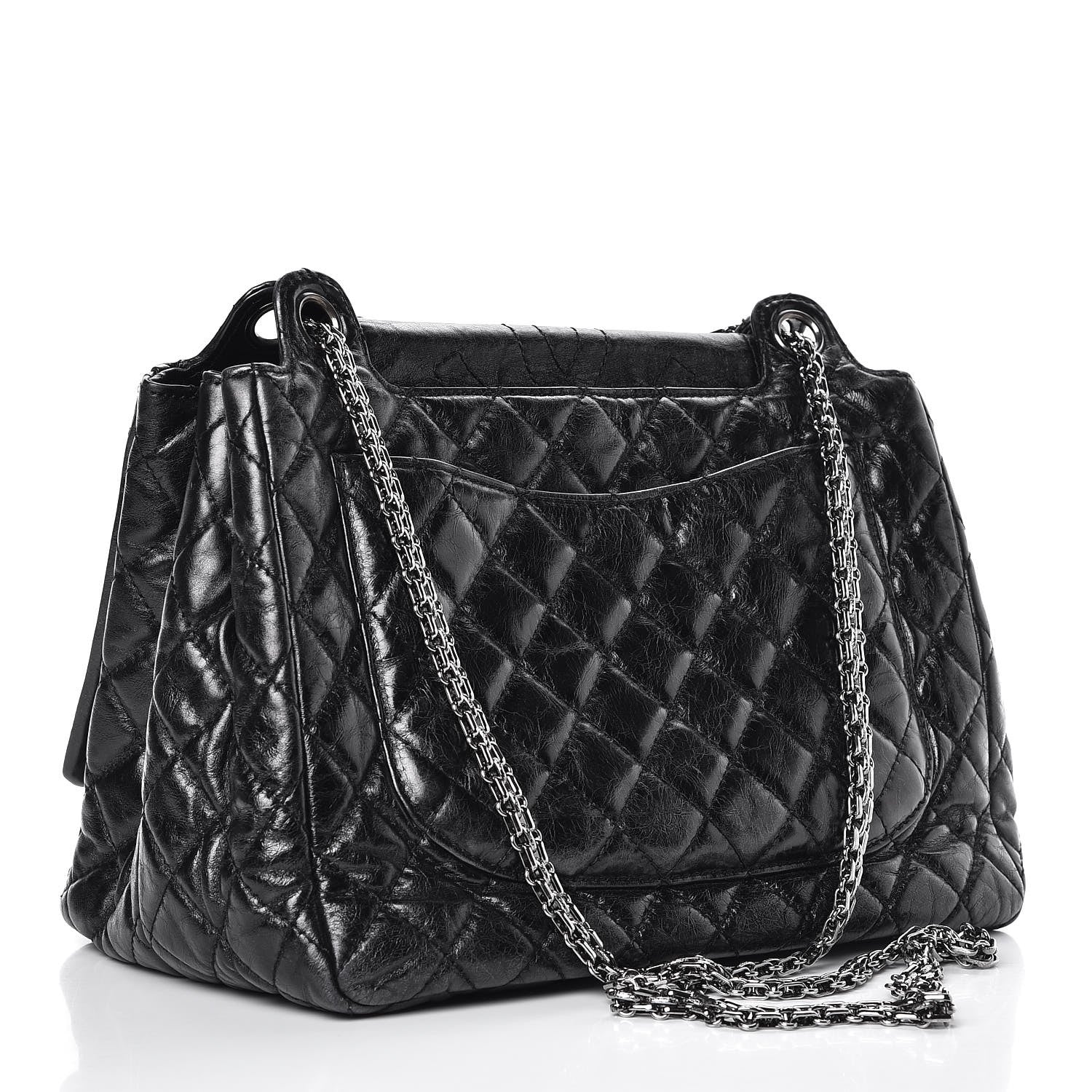 Chanel Metallic Aged Calfskin Quilted Reissue 2.55 Accordion Flap Black 4 of 8