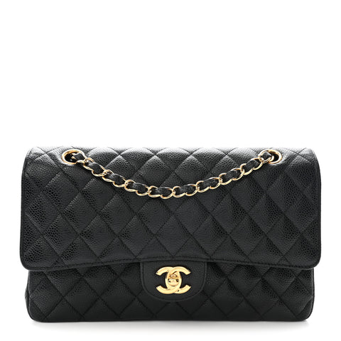Caviar Quilted Medium Double Flap Black