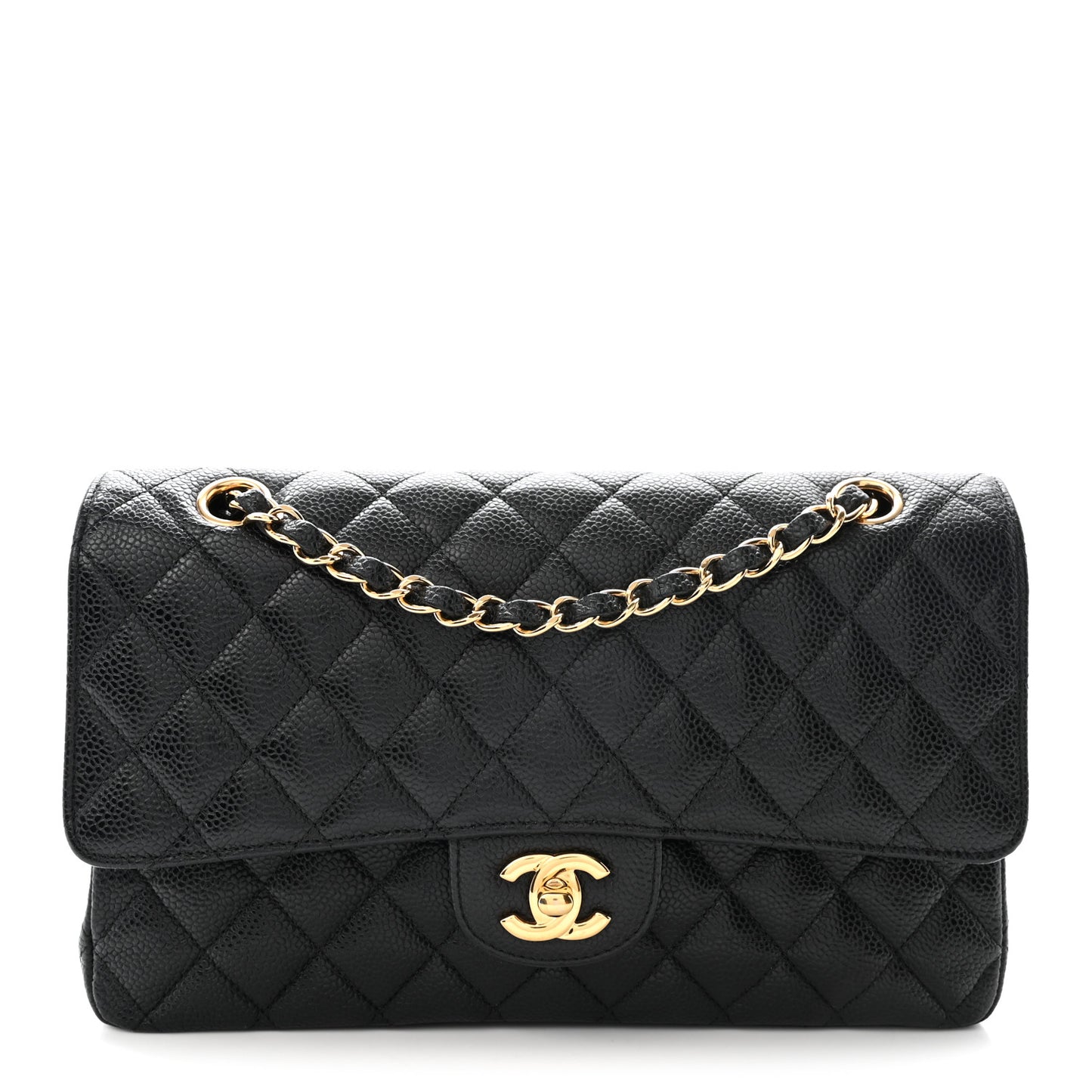 Caviar Quilted Medium Double Flap Black