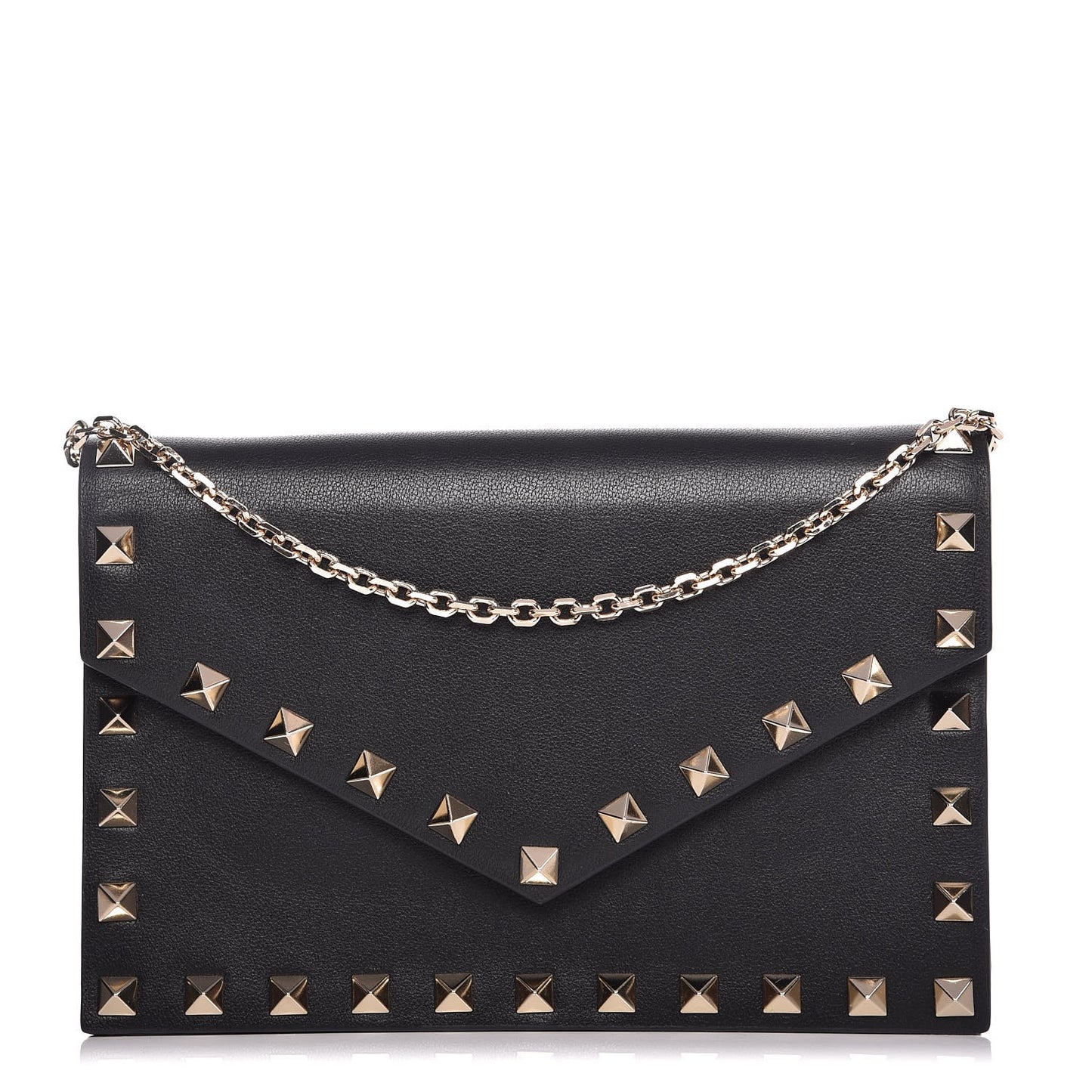 Vitello Rockstud Envelope Wallet on Chain Black