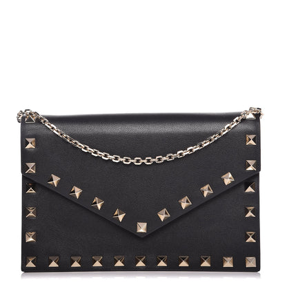 Valentino Garavani Vitello Rockstud Envelope Wallet on Chain Black 1 of 8