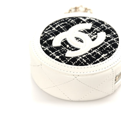 Chanel Tweed Quilted Round Filigree Pouch With Chain White Black 9 of 10