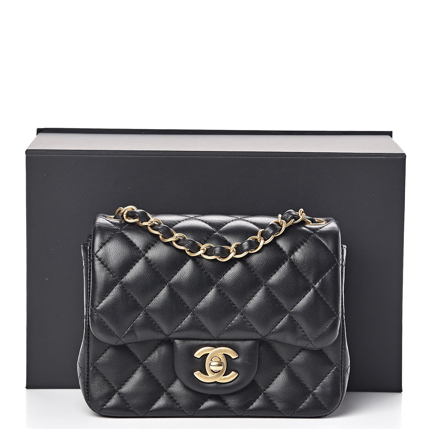 Lambskin Quilted Mini Square Flap Black