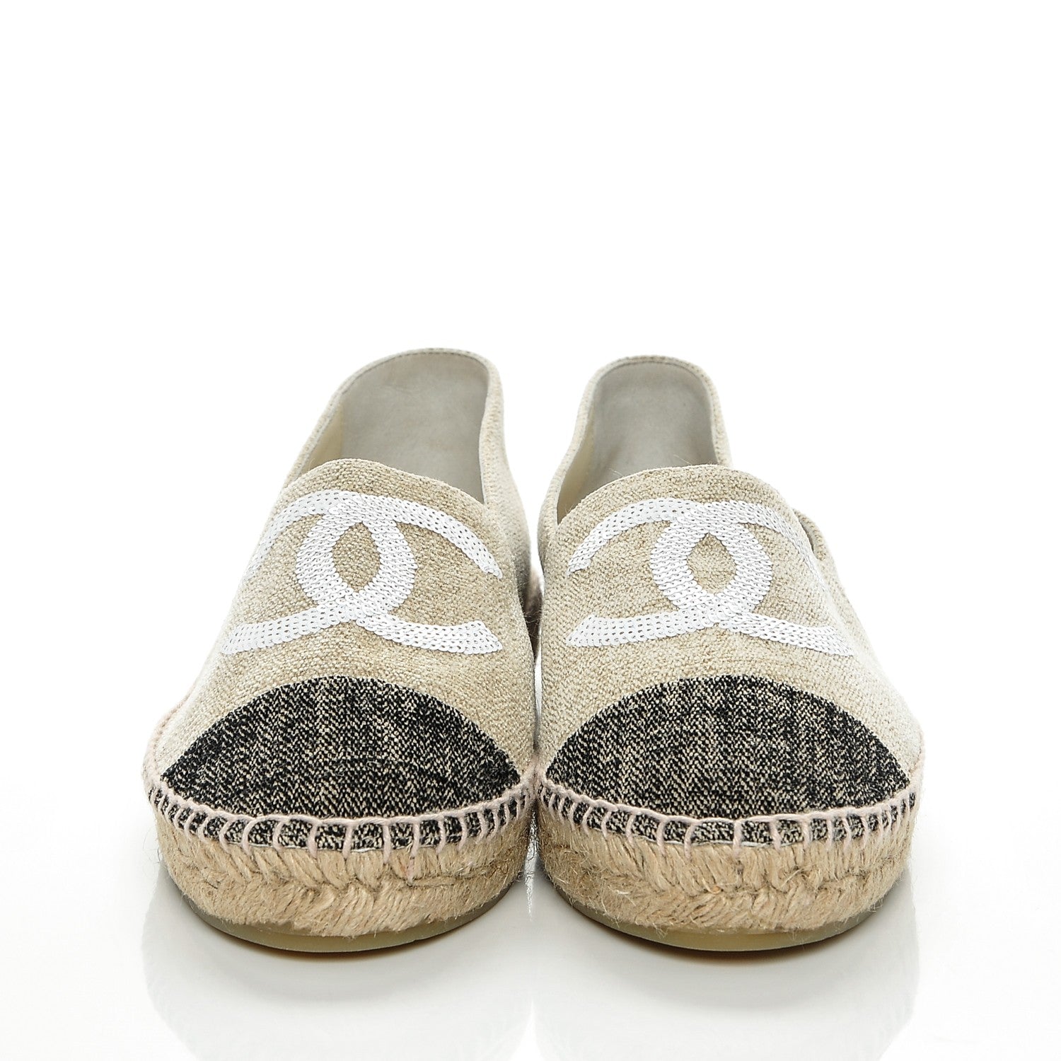 Chanel Toile Sequin CC Espadrilles 40 Beige Black 2 of 6