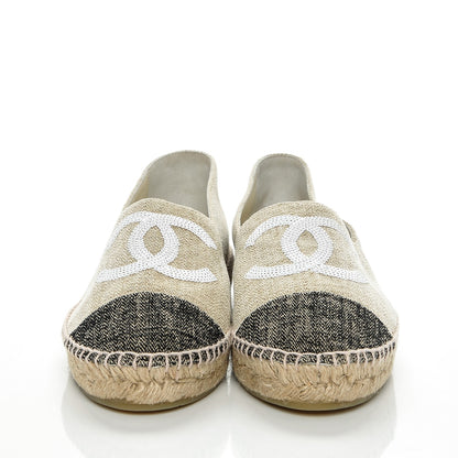 Chanel Toile Sequin CC Espadrilles 40 Beige Black 2 of 6