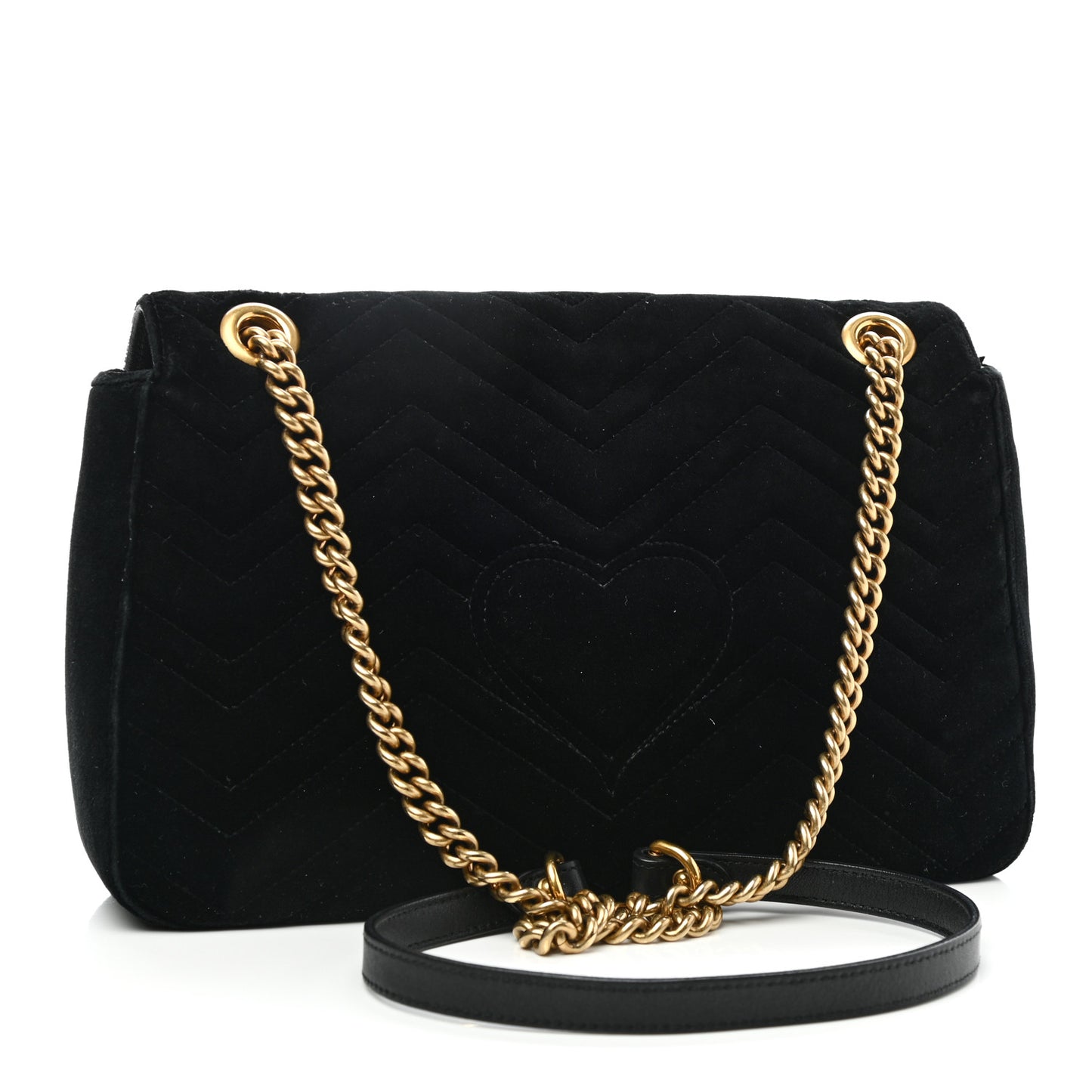 Velvet Matelasse Loved Embroidered Medium GG Marmont Shoulder Bag Black