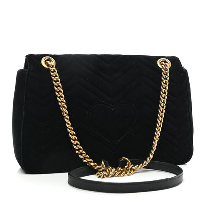 Gucci Velvet Matelasse Loved Embroidered Medium GG Marmont Shoulder Bag Black 3 of 10