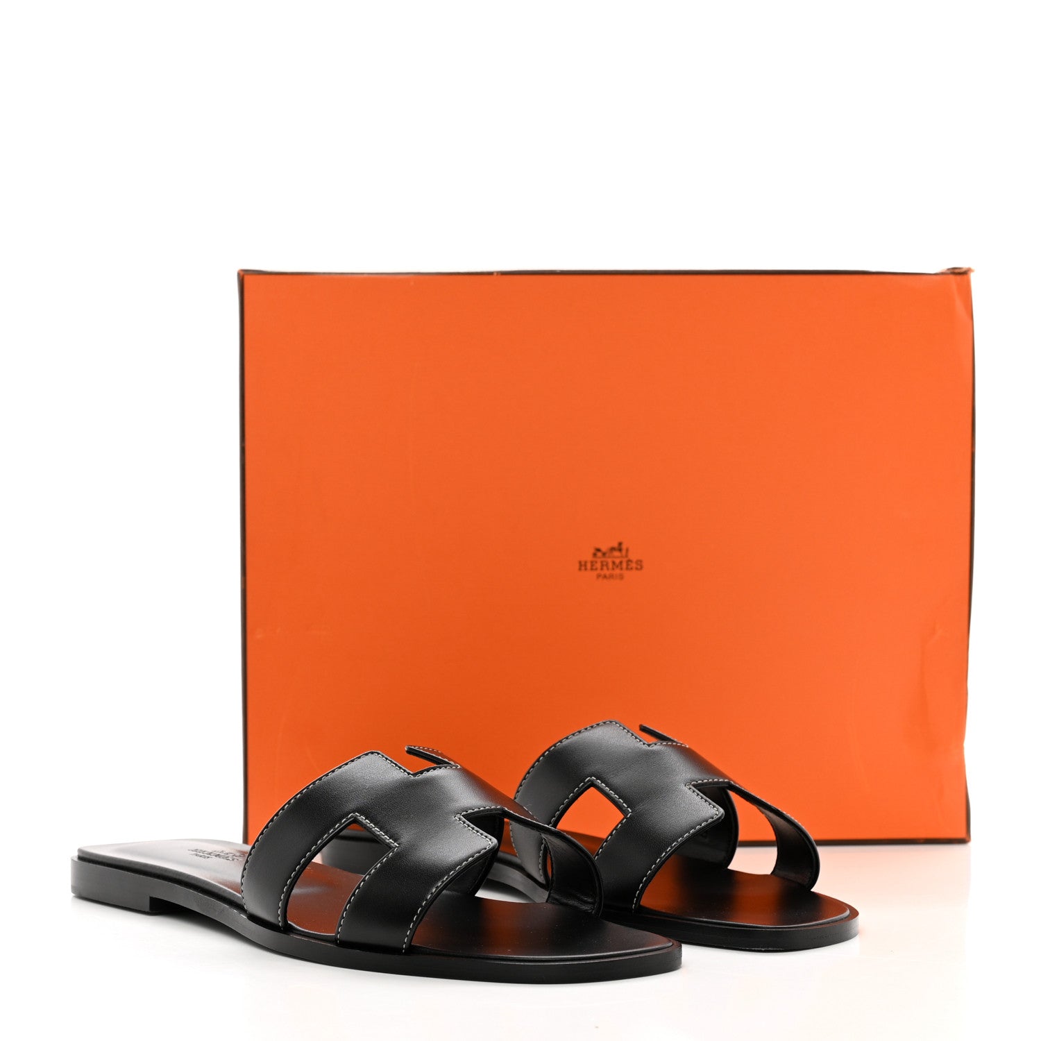 Hermes Box Calfskin Oran Sandals 39 Black 9 of 9