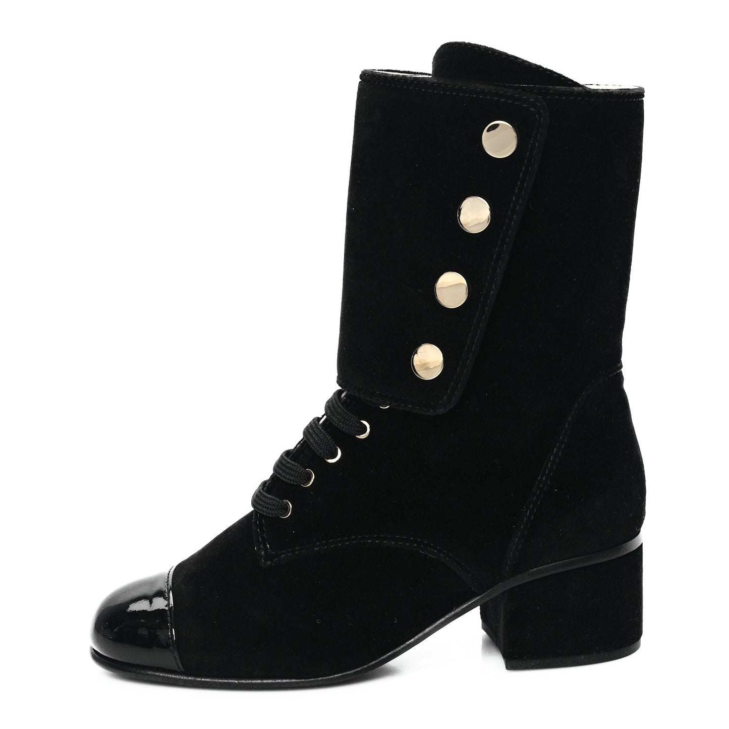 Velvet Patent Cap Toe CC Lace Up Boots 38.5 Black