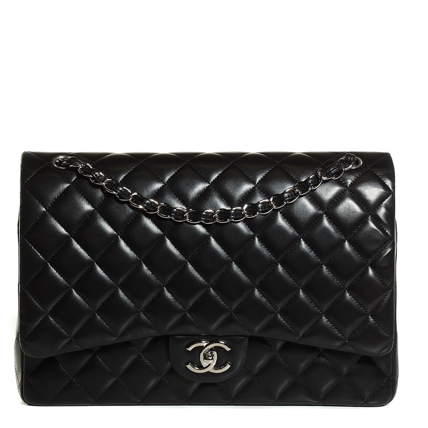 Lambskin Quilted Maxi Double Flap Black