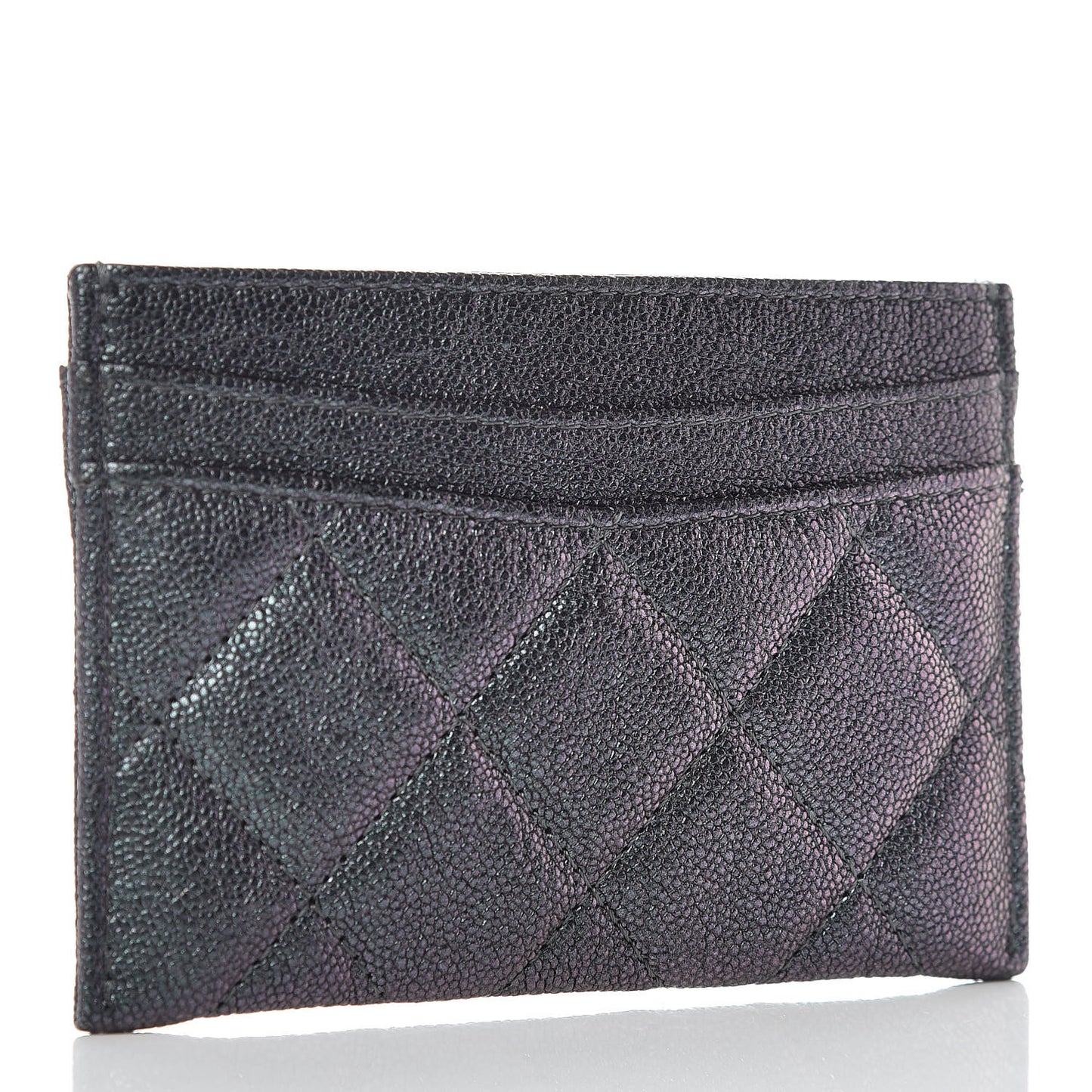 Iridescent Caviar Quilted Card Holder Black