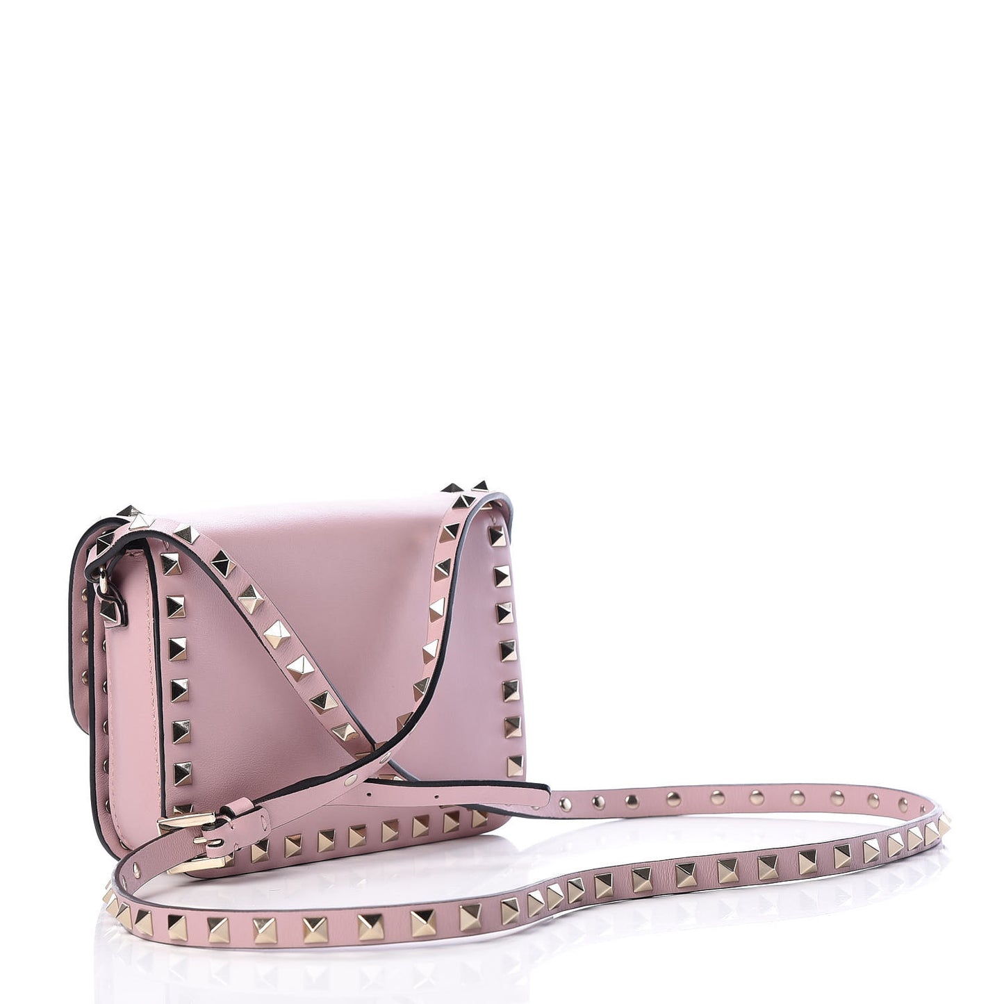 Vitello Rockstud Flap Crossbody Bag Water Rose