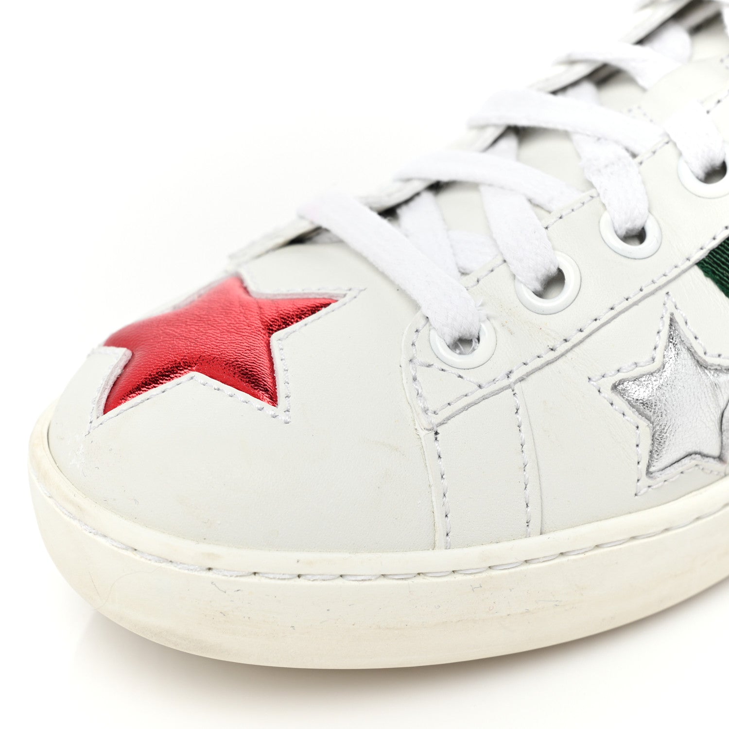 Gucci Calfskin Ayers Web Star Embroidered Womens Ace Sneakers 35.5 White Multi 10 of 11