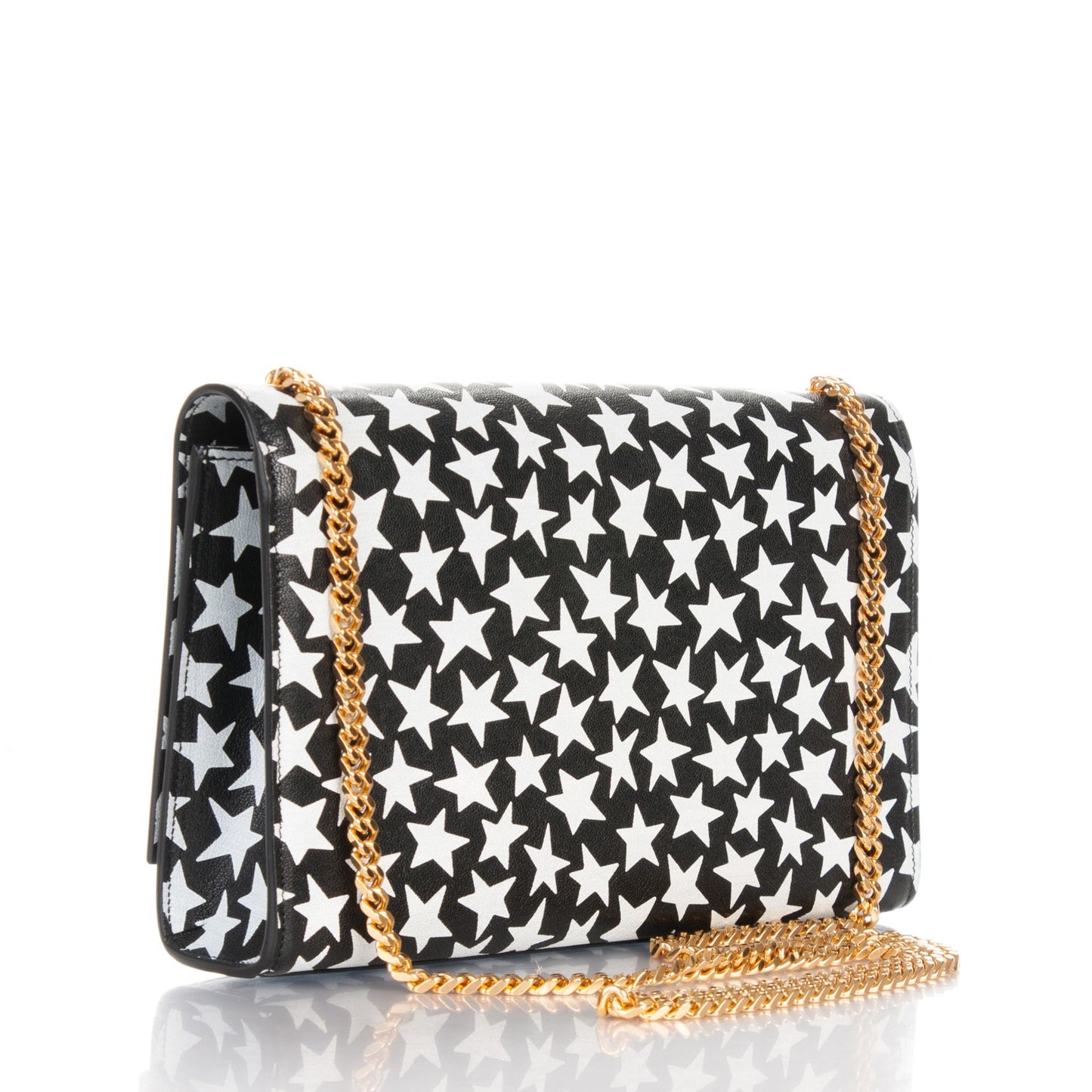 Lambskin Medium Star Print Monogram Kate Satchel Black White