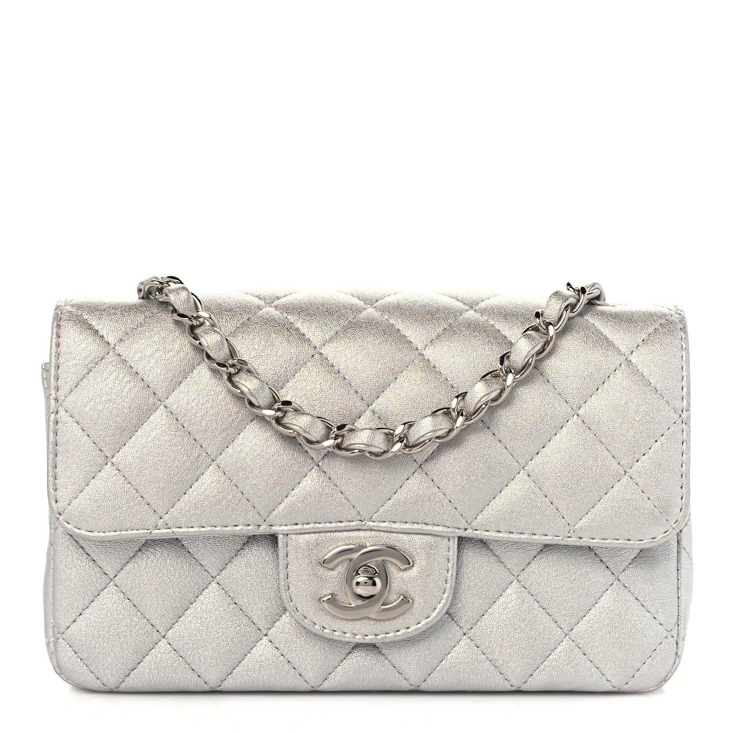 Chanel Metallic Lambskin Quilted Mini Rectangular Flap Silver 1 of 10
