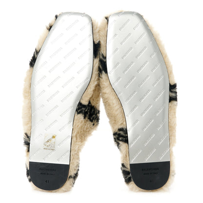 Balenciaga Faux Fur Allover Logo Teddy 5mm Mules 41 Beige Black 5 of 8