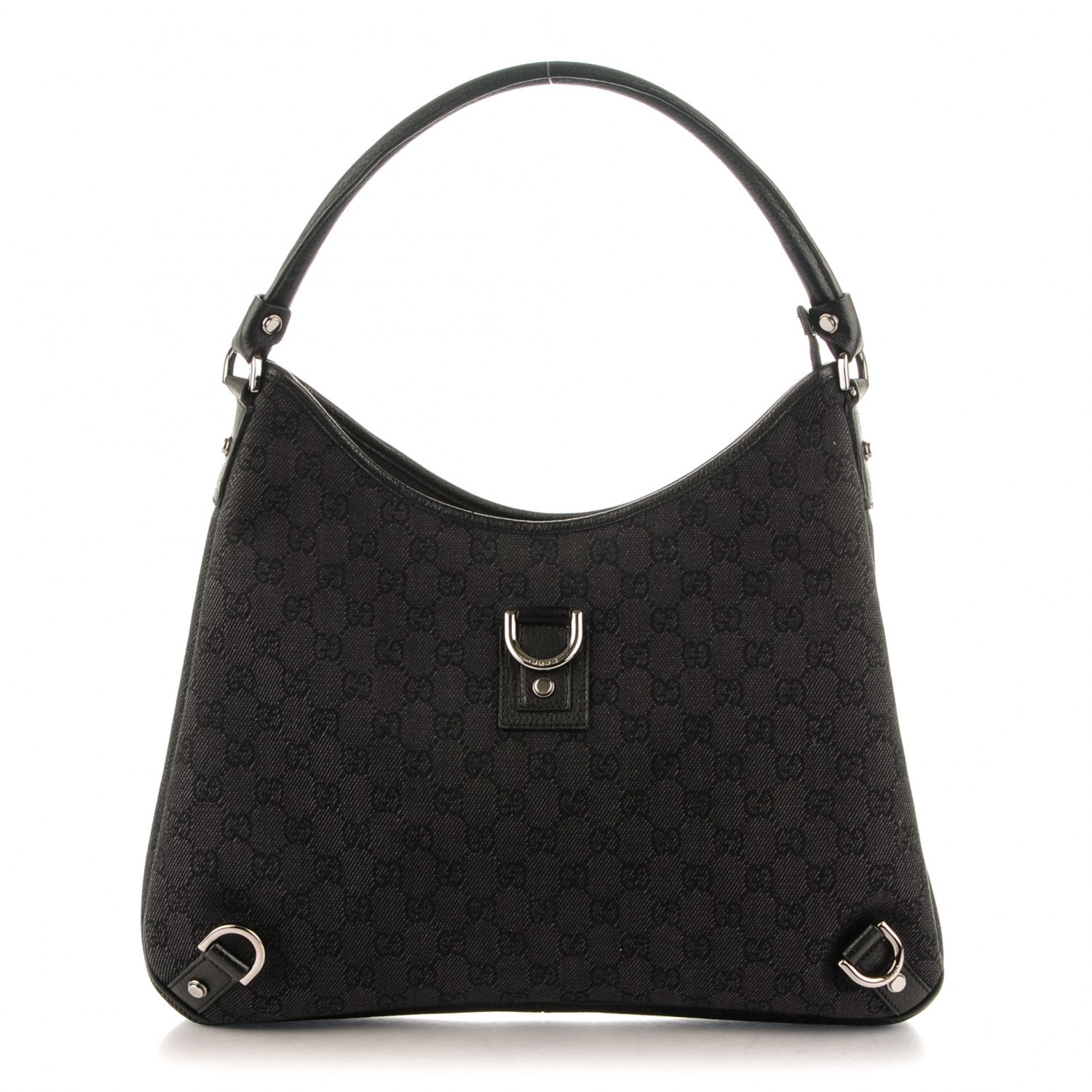 Gucci Denim Monogram Abbey D Ring Hobo Black 1 of 7
