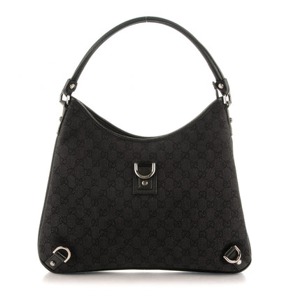 Gucci Denim Monogram Abbey D Ring Hobo Black 1 of 7