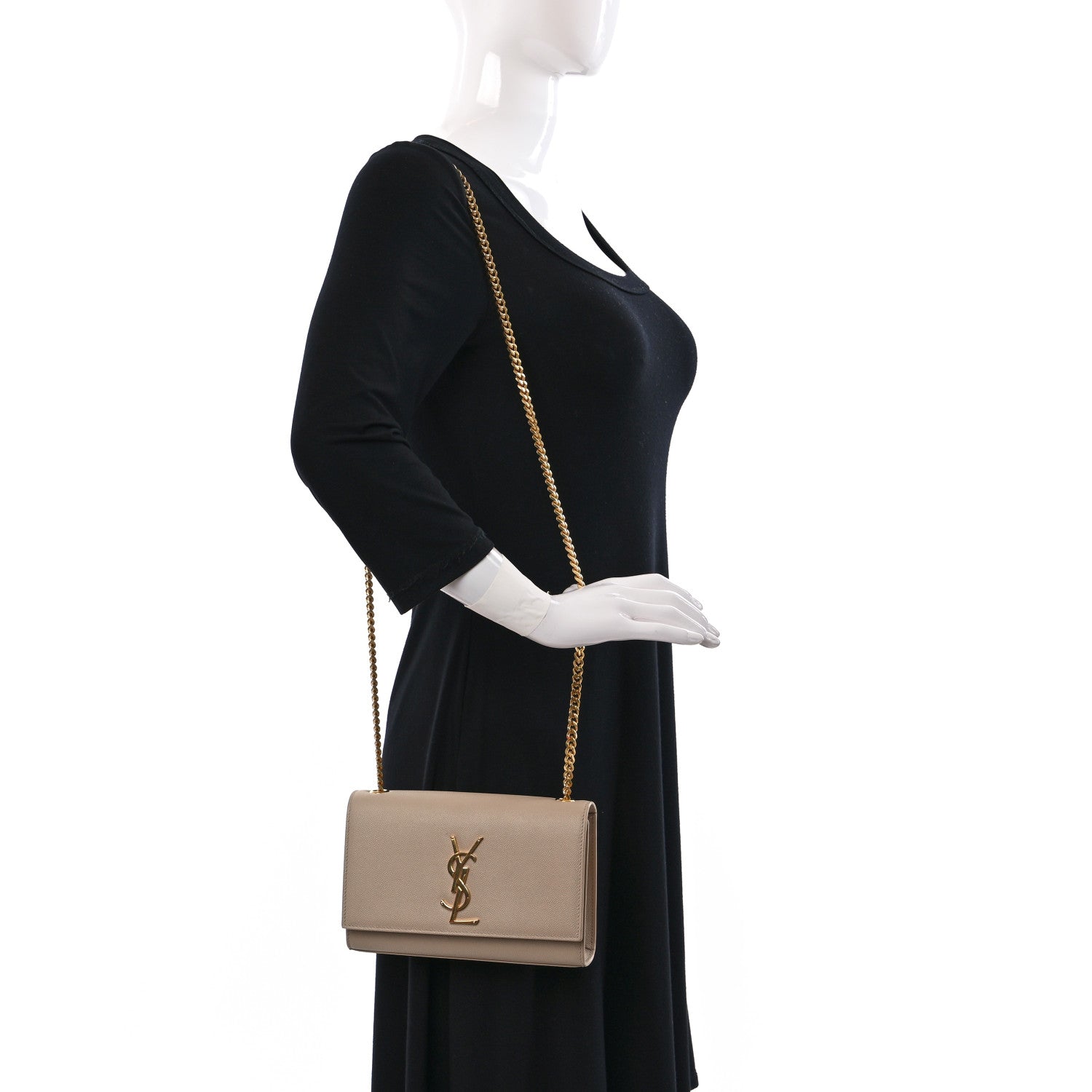 Saint Laurent Grain De Poudre Medium Monogram Kate Satchel Dark Beige 2 of 13