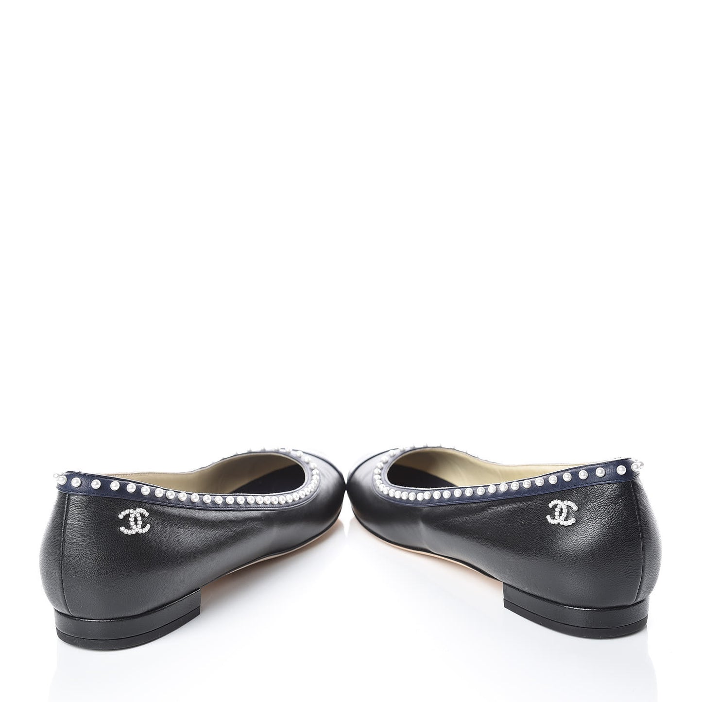 Lambskin Pearl Cap Toe CC Ballerina Flats 40 Black Navy