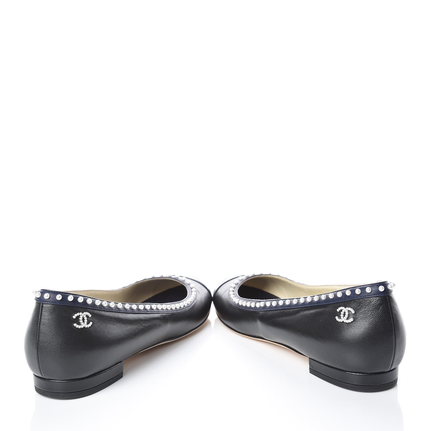 Chanel Lambskin Pearl Cap Toe CC Ballerina Flats 40 Black Navy 6 of 12