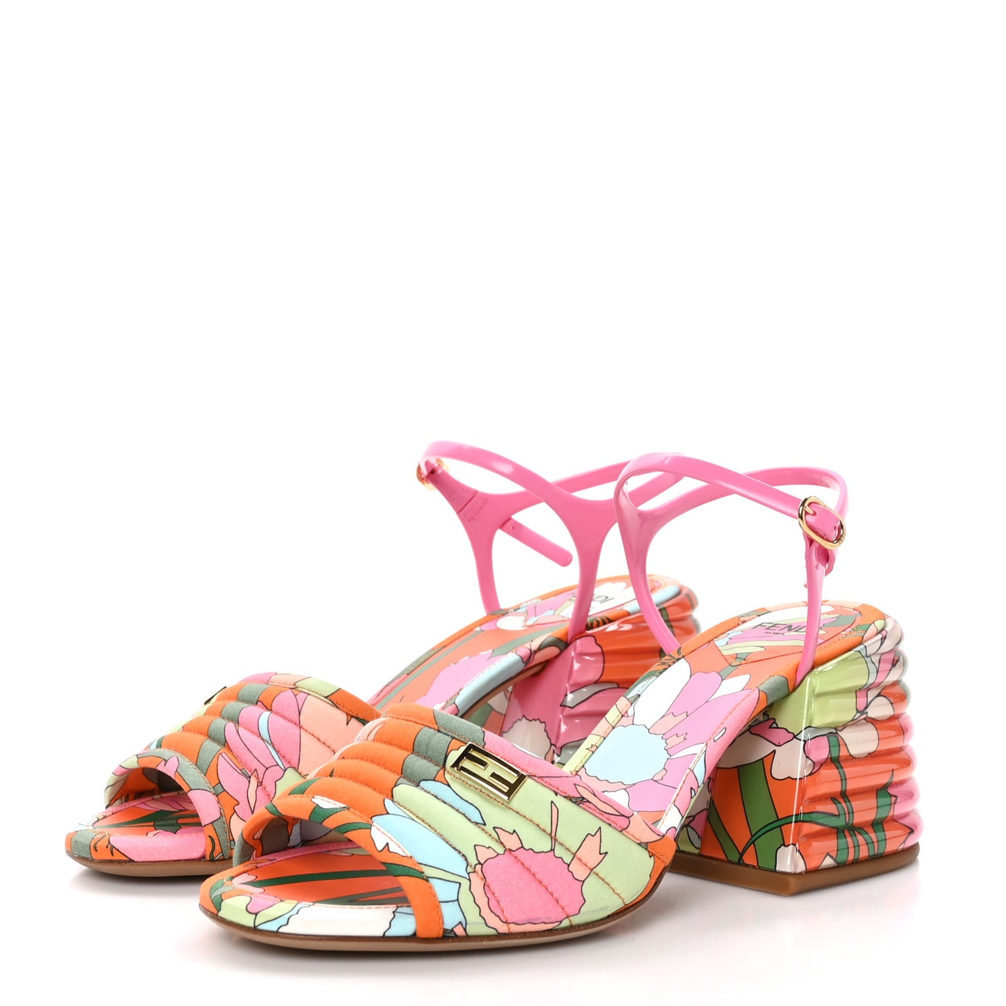 Fabric Calfskin Promenade Slingback Sandals 37.5 Arancio
