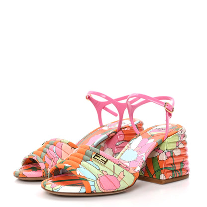 Fendi Fabric Calfskin Promenade Slingback Sandals 37.5 Arancio 3 of 7