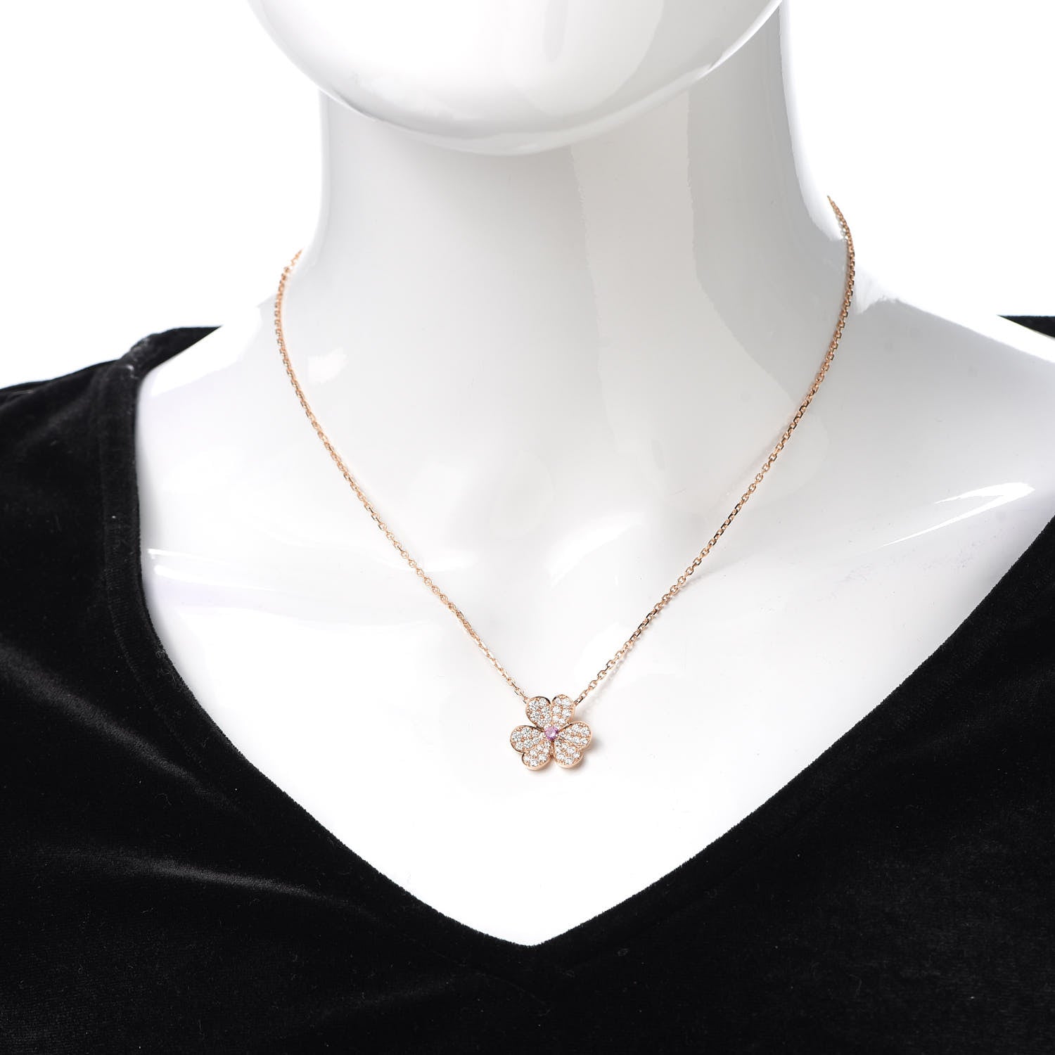 Van Cleef & Arpels 18K Rose Gold Diamond Pink Sapphire Small Frivole Pendant Necklace 2 of 8