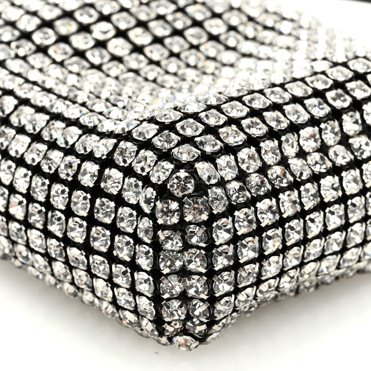 Mesh Crystal Rhinestone Mini Heiress Pouch Black Silver