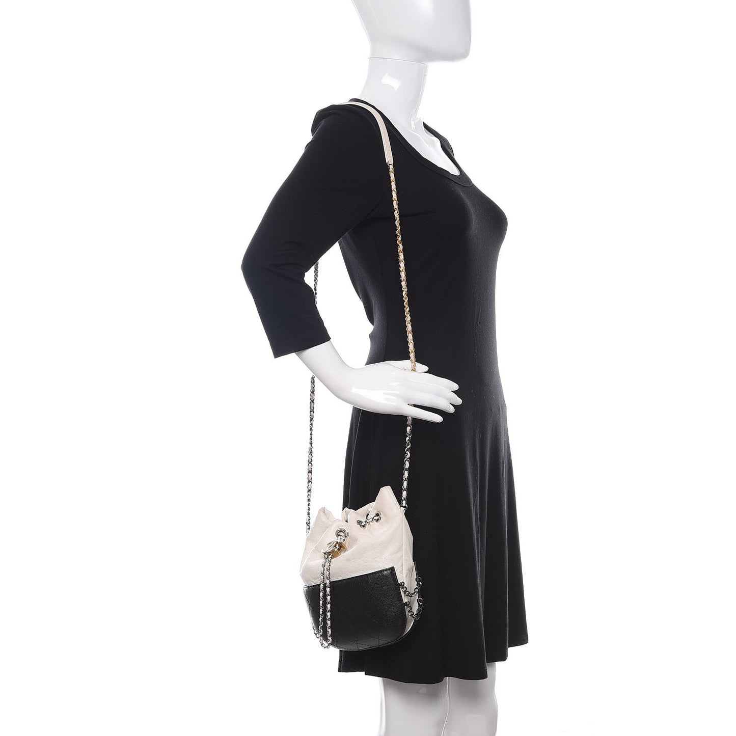 Aged Calfskin Quilted Small Gabrielle Bucket White Black
