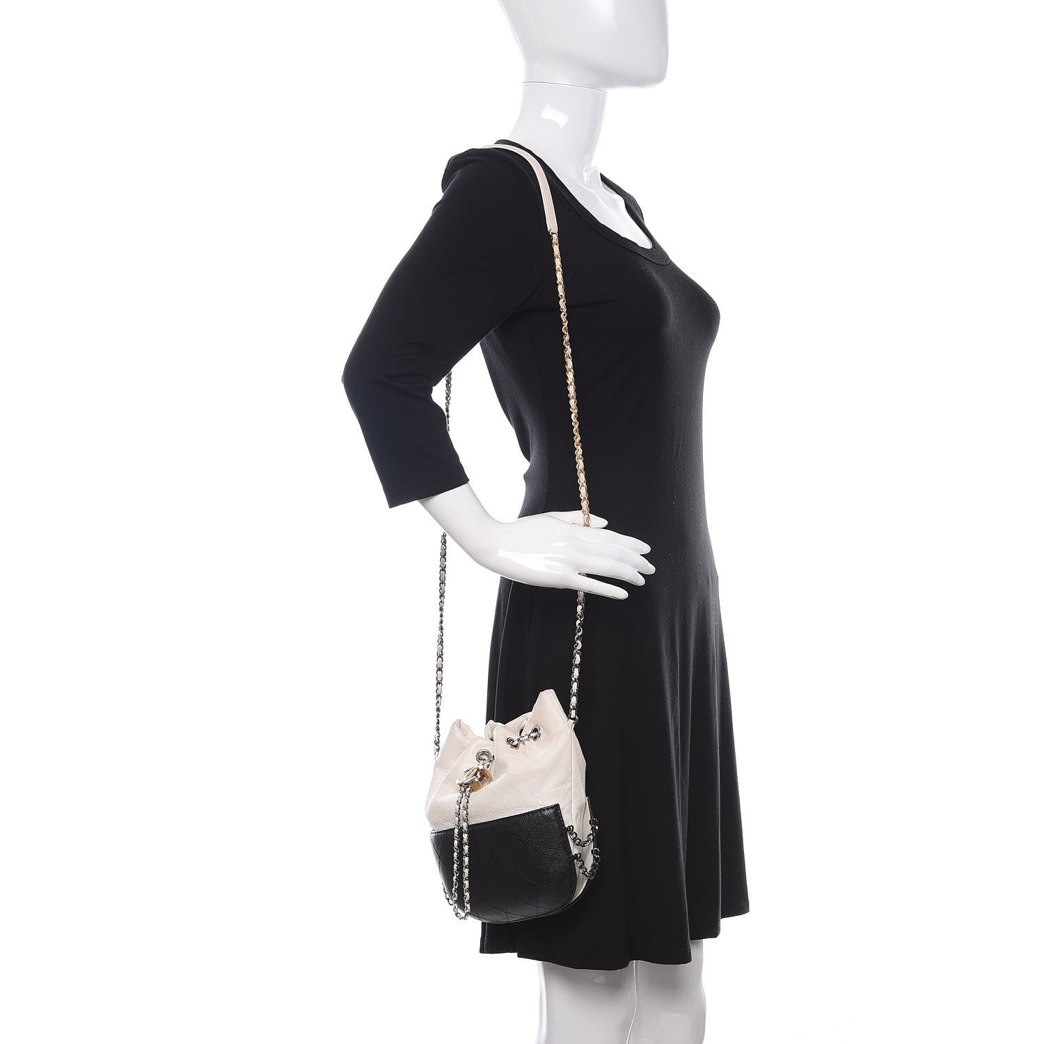 Chanel Aged Calfskin Quilted Small Gabrielle Bucket White Black 2 of 16