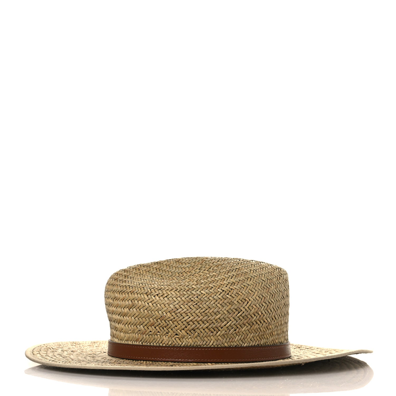 Gucci Straw Fabric Calfskin Horsebit Hat M Beige Dark Brown 5 of 9