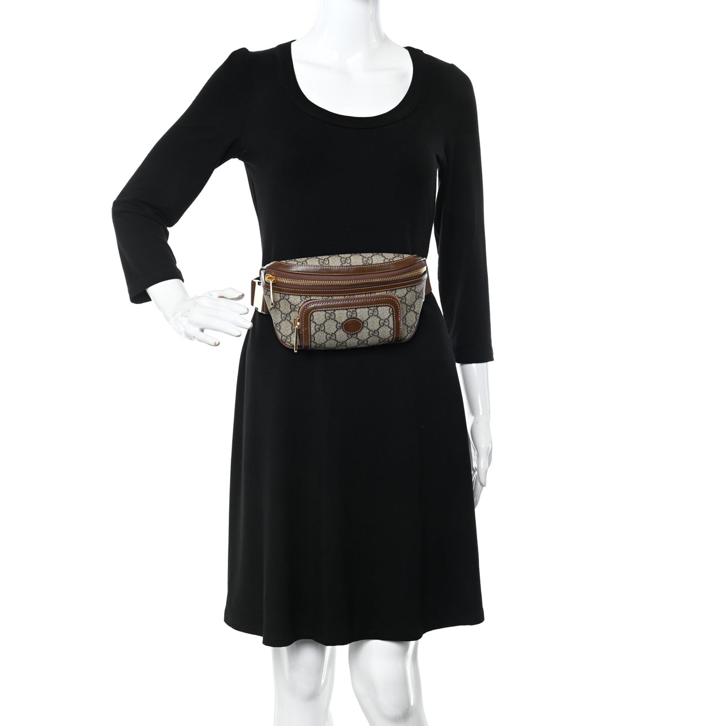 GG Supreme Monogram Textured Calfskin Retro Interlocking G Belt Bag Beige Ebony Brown Sugar