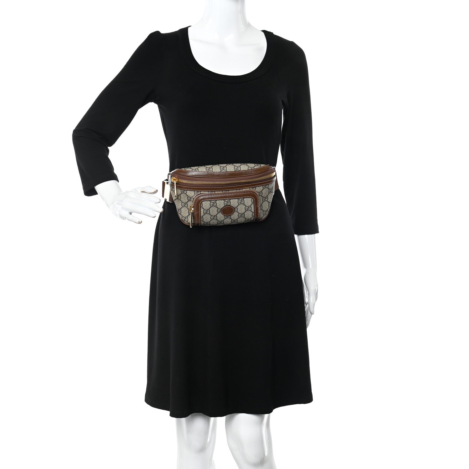 Gucci GG Supreme Monogram Textured Calfskin Retro Interlocking G Belt Bag Beige Ebony Brown Sugar 2 of 10