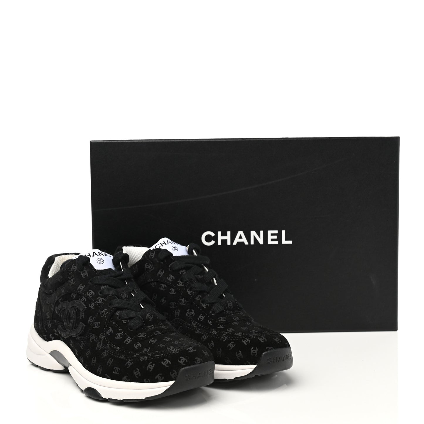 Suede Calfskin Printed CC Sneakers 35.5 Black