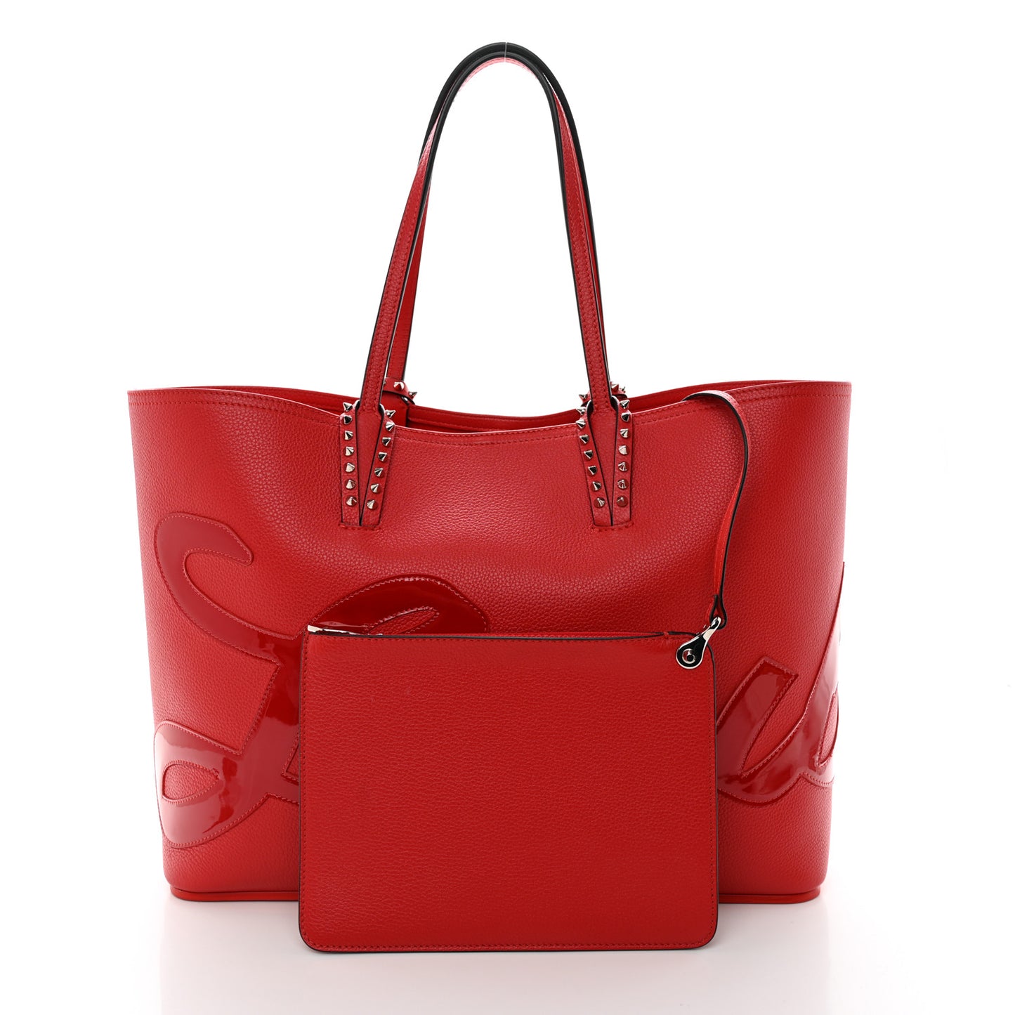 Calfskin Patent Logo Spikes East West Cabata Tote Red
